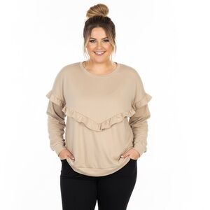 Womens Tan Ruffle Supersoft Oversized Sweatshirt